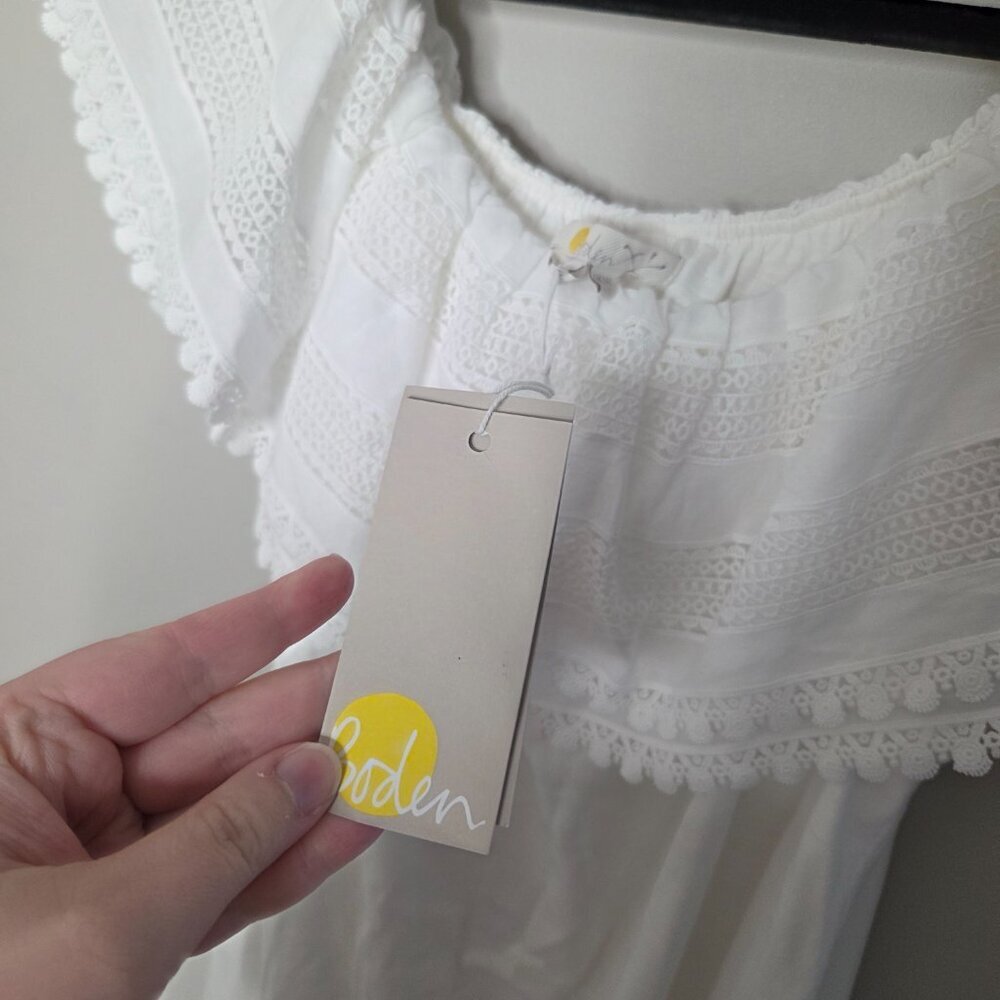 BODEN Solid White Ruffle Neckline Cotton Dress NWT - Picture 5 of 6